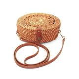 El Yapımı Hasır Rattan Desenli Yuvarlak Kutu Çanta