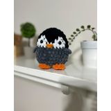 El Yapımı Kadife Mini Penguen Peluş Oyuncak, 11 cm, Siyah Gri Turuncu, Bebek Odası Dekor ve Koleksiyon