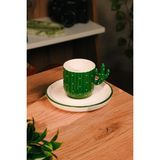 El Yapımı Kaktüs Desenli Seramik Türk Kahvesi Fincanı | 100 ml | Ceramic | 2 Parça - 1 Adet