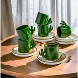El Yapımı Kaktüs Desenli Türk Kahvesi ve Espresso Fincanları, 6'lı Set - Seçenek 1