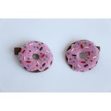El Yapımı Keçe Donut Figürlü Klips Saç Tokası, Pembe, Boncuk Süslemeli, Tüm Saç Türleri