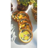 El Yapımı Limon Desenli 6'lı 12 cm Çerezlik Reçellik Sunumluk Seramik Kahvaltı Tabağı - Sarı - Beyaz