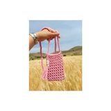El Yapımı Makrome Çanta, Omuz Çantası , Askılı Telefon Çantası Ölçü: 10X18 cm - Pembe - 10 x 18 cm