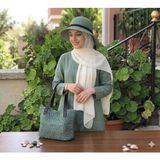 El Yapımı Megahan Yeşil Kağıt Ip El Örgü Çanta ,şapka Takım,tesettür Şapka Takım,haki Handmade Takım