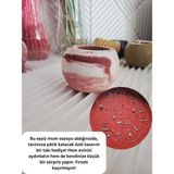 El Yapımı Mermer Desenli Kokulu Mumluk ve Mum (Vegan) - Beyaz - Kırmızı