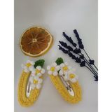 El Yapımı Minik Çiçekli Çıtçıtlı Örgü Toka - Sarı