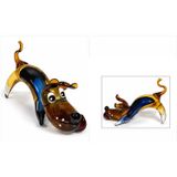 El Yapımı Murano Cam Köpek Figürü Dekoratif Cam Biblo 31x12x19 cm