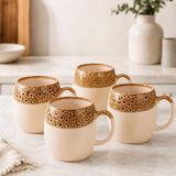 El Yapımı Porselen Kupa 450 ml, 4 lü Artistik Sırlı Kahve Kupası seti, Mikrodalga Uyumlu Büyük Kupa Bardak, Çay ve Sıcak Çikolata İçin Moderin Mug Fincan, GOLDEN CRATER-4