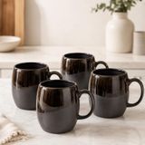 El Yapımı Porselen Kupa 450 ml, 4 lü Artistik Sırlı Kahve Kupası seti, Mikrodalga Uyumlu Büyük Kupa Bardak, Çay ve Sıcak Çikolata İçin Moderin Mug Fincan, SHADOW CREST-4