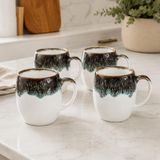 El Yapımı Porselen Kupa 450 ml, 4 lü Artistik Sırlı Kahve Kupası seti, Mikrodalga Uyumlu Büyük Kupa Bardak, Çay ve Sıcak Çikolata İçin Moderin Mug Fincan, TİTAN TİDE-4