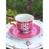 El Yapımı Porselen Şehzade Kahve Fincanı (koyu pembe)