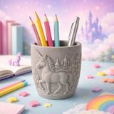 El Yapımı Reçine Unicorn Kalemlik ve Masa Dekorasyonu - 5 Renk Seçeneği - Scultore Özel Tasarım Tekboynuzlu At Figürlü Ofis ve Çocuk Odası Düzenleyici - Gümüş