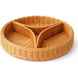 El Yapımı Rustik Rattan Çerezlik – 33 cm Çap | Doğal Rattan Dekoratif Servis