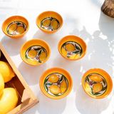 El Yapımı Seramik 6'lı Limon Desenli 8 cm Sosluk Çerezlik Reçellik Kase