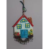 El Yapımı Seramik Asmalık Süs Ev, 14x11 cm, Renkli Dekoratif Duvar Süsü