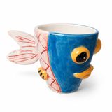 El Yapımı Seramik Balık Tasarımlı Büyük Boy Kahve Kupası, Mavi ve Beyaz, 8x9 cm, Dekoratif Seramik Fincan