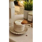 El Yapımı Seramik Kahve Kupası Good Morning Beyaz Dokulu - 220 ml