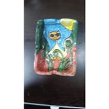 El Yapımı Seramik Kül Tablası, Kedi Desenli, Renkli, 9x12 cm, 1 Adet