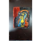 El Yapımı Seramik Kül Tablası, Kedi Temalı, Renkli, 9x12 cm, 1 Adet