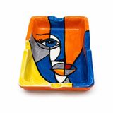El Yapımı Seramik küllük Dekoratif Kül Tablası, Modern Sanatsal Tasarım, Turuncu Mavi Sarı Renkli, 11x8 cm