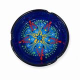 El Yapımı Seramik Küllük, Mavi Renkli, Çok Renkli Desenli, 10 cm Çap, 4 cm Yükseklik, 1 Adet