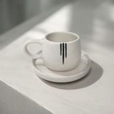 El Yapımı Seramik Line Çizgili Türk Kahvesi Espresso Fincan Takımı - Beyaz - Siyah - 100 ml