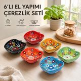El Yapımı Seramik Papatya Desenli Sunumluk Kase Takımı 6 Parça Kalp, Kare, Elma & Papatya Formlu Çerez, Reçel, Sos Kaseleri Dekoratif Sofra Seti Bulaşık Makinesi Uyumlu Hediyelik, APPLE SHAPE