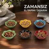 El Yapımı Seramik Papatya Desenli Sunumluk Kase Takımı 6 Parça Kalp, Kare, Elma & Papatya Formlu Çerez, Reçel, Sos Kaseleri Dekoratif Sofra Seti Bulaşık Makinesi Uyumlu Hediyelik, NAZAR DAISY