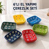 El Yapımı Seramik Papatya Desenli Sunumluk Kase Takımı 6 Parça Kalp, Kare, Elma & Papatya Formlu Çerez, Reçel, Sos Kaseleri Dekoratif Sofra Seti Bulaşık Makinesi Uyumlu Hediyelik, RECTANGLE