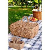El Yapımı Su Sümbülü Kapaklı Büyük Boy Hasır Örme Piknik Sepeti Dikdörtgen - 46X30CM - 20 - 1 Adet
