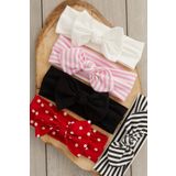 El Yapimi Ultra Yumusak Fiyonk Baglamali 100 Dogal Pamuklu Cift Katli Penye Besı Bır Arada Bebek Ve Cocuk Kiz Bandana Sac Bandi Seti - 5 Ayri Desen Ve Renk