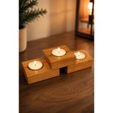El Yapımı Vernikli Ahşap Merdiven Mumluk 3'lü Tealight Mumluk Dekoratif Şamdan 3 Adet Mum Hediyeli
