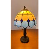 El Yapımı Vitray Retro Barok Abajur Masa Lambası Oturma Yatak Odası mavi beyaz