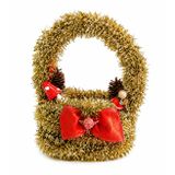 El Yapımı Yılbaşı Sepeti, Altın Rengi Tinsel, Kırmızı Kurdele Fiyonk, Mantar ve Geyik Figürlü, Noel Süsü, 35x22 cm