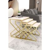 Ela 4l Ü Zigon Sehpa Gold (Eskitme) Yan Sehpa Krem Mdf Membran Kaplama - mat gold krem