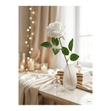 Ela Flowers & Gift Kadife Tek Dal Yapay Beyaz Gül 55 Cm Dekoratif Çiçek