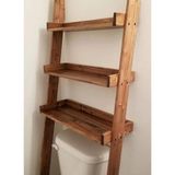 Ela Wood Working Doğal Ahşap Banyo Klozet Üzeri Dekoratif Tasarım Raf - Koyu Kahve