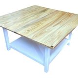 Ela Woodworking Masif Çam Ağacı Orta Sehpa 90X90CM Renk: Şeffaf Parlak Yat Verniği - Beyaz - şeffaf vernik - beyaz