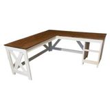Ela Woodworking Modern Country L Tipi Masif Çam Ağacı Tasarım Çalışma Masası Beyaz - Ceviz