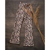 Elada Moda Açık Pembe Leopar Desen Ispanyol Paça Kız Cocuk Pantolon - 9 - 12 Ay