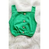 Elada Moda Çimen Yeşil Önden Düğmeli Kız Çocuk Crop Bluz - 5 - 6 Yaş
