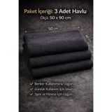 Elaganya 3'lü Siyah Berber Havlusu 50x90 cm Günlük Spor ve Fitness %100 pamuk