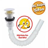 Elallar Koruklu Lavabo Banyo Tasi Sifon Gider Borusu Akordiyon Plastik Koku Giderici Savar 80 Cm