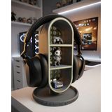Elana Design Raflı Gamer Kulaklık Standı & Masa Üstü Organizer – (1 Adet Mini Figür Hediyeli) - Gri - Yeşil