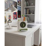 Elana Design Scope Sessiz Masa Saati ve Kalemlik | Kalemlikli ve Kağıt Bölmeli Masa Saati - Figür Formlu Saat - Beyaz - Yeşil