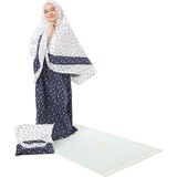 Elanesa Kız Çocuk Namaz Elbisesi 4 Parçalı Seccadeli ve Çantalı Larcivert Rengi Yıldız Baskılı Kemer Desenli - 4 - 5 Yaş - Beyaz