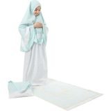 Elanesa Kız Çocuk Namaz Elbisesi 4 Parçalı Seccadeli ve Çantalı Mint Rengi Yıldız Baskılı Kemer Desenli - 4 - 5 Yaş - Yeşil