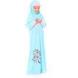 Elanesa Kız Çocuk Namaz Elbisesi Çicek Basklı Kolu Manşetli - 4 - 5 Yaş - Turkuaz