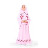 Elanesa Kız Çocuk Namaz Elbisesi Yıldız Baskılı Uzun Başörtülü - 6 - 7 Yaş - Pembe