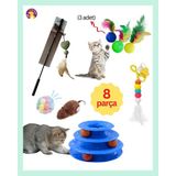 Elar Aksesuar 8'li Oyun Seti : Yapışkan Olta+3 Katlı Kedi Oyuncağı+3 Adet Tüylü Top+Kedi Catnıp Oltası+Renklı Top+ Hareketlı Fare